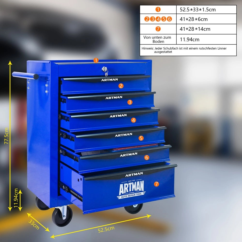 Cassettiera Porta Utensili su Ruote ¨C MINIMAL ¨C 6 Cassetti, Metallo, Nero e Blu