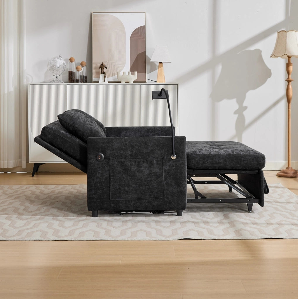 DIVANO Imbottito con USB e Porta Tablet 109x72x83,5 cm Nero
