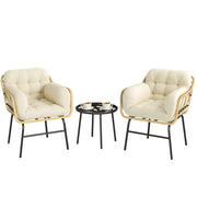 Set da giardino 3 pezzi in rattan ¨C zephmum ¨C verde kaki, tavolo in vetro temperato, cuscini, 62x73x79cm