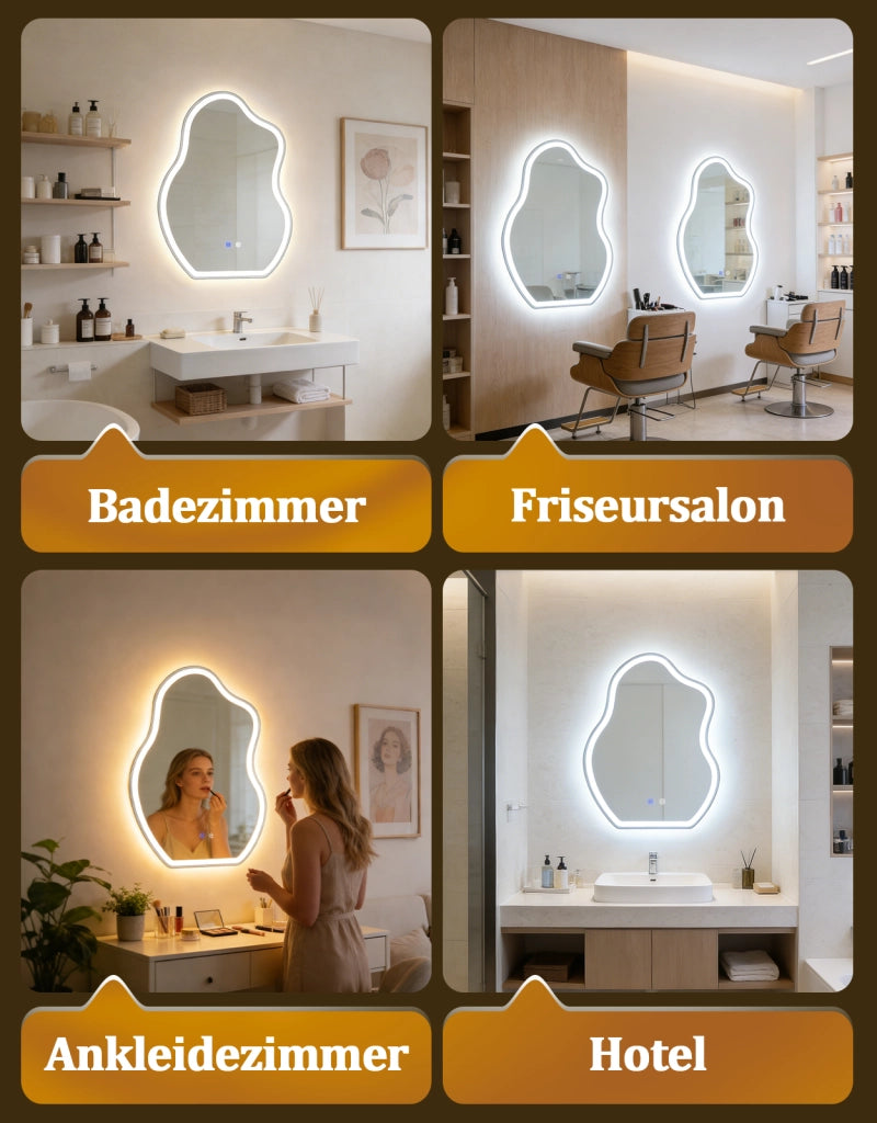 ZMH Specchio da bagno LED asimmetrico 60x80 cm IP44 interruttore touch antiappannante dimmerabile 3000K-6500K parete