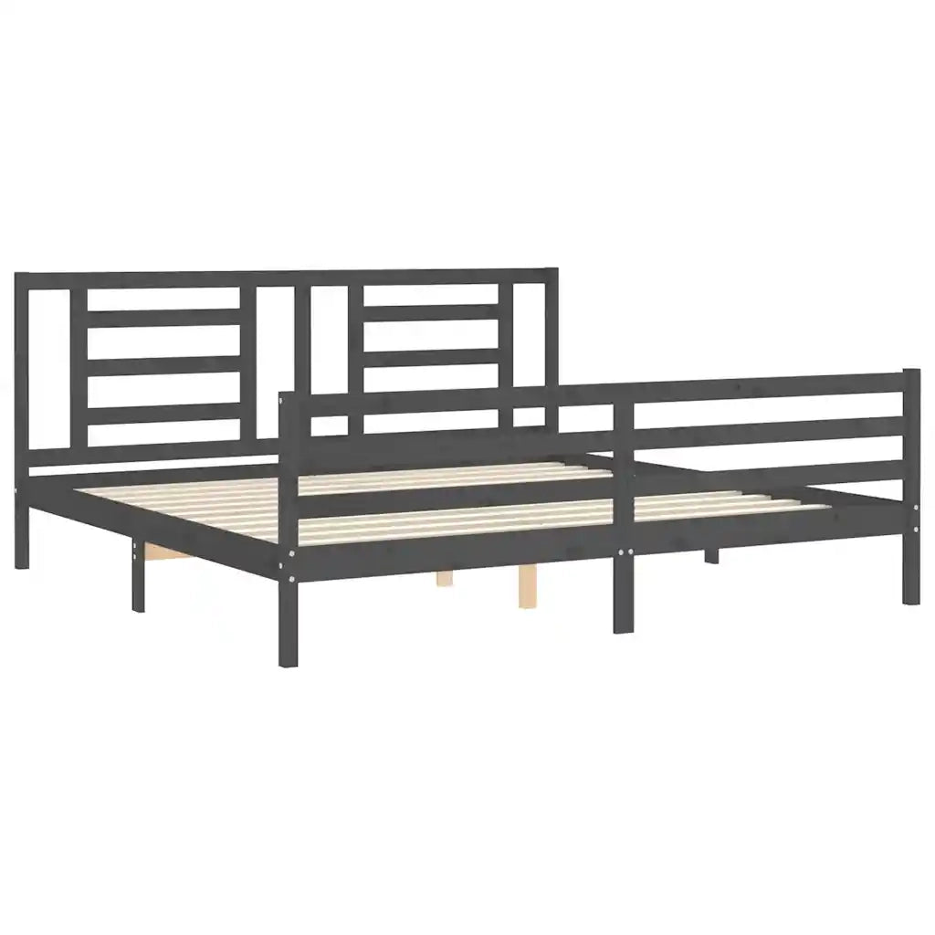Giroletto con Testiera Grigio 200x200 cm in Legno Massello 3194723