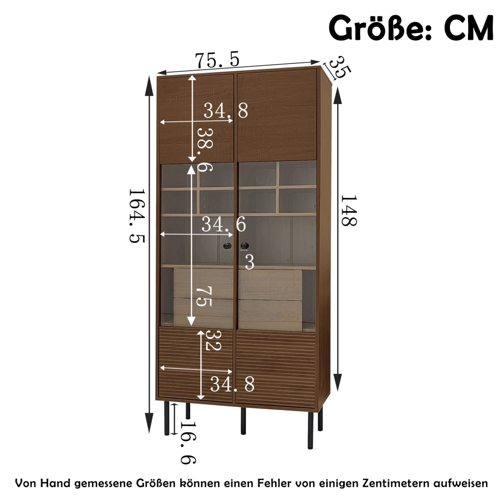 Vetrina con 4 cassetti nascosti e anta in vetro per bagno soggiorno e ufficio in MDF effetto legno, portata 60 kg