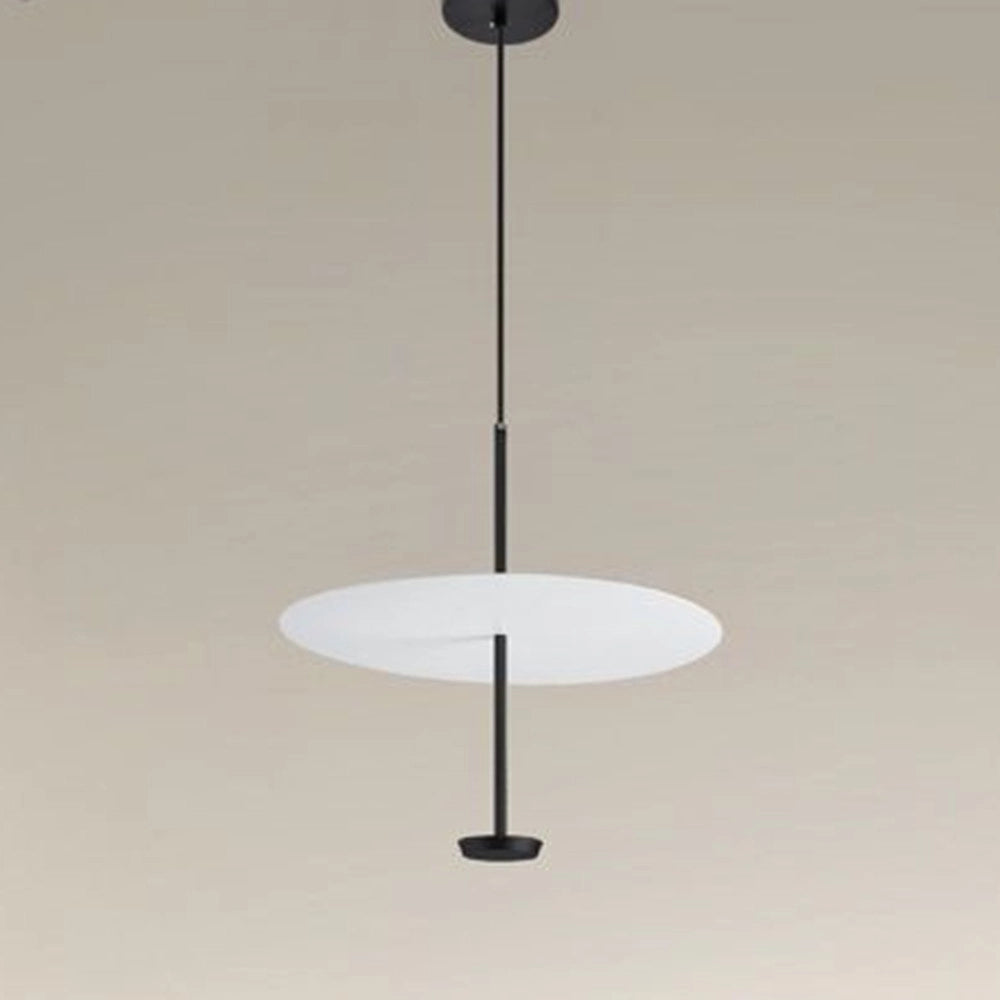 Trade Shop - Lampadario A Sospensione Luce 6500k Led 18w Disco Paralume Piatto Bianco Nero Tondo 33184 -
