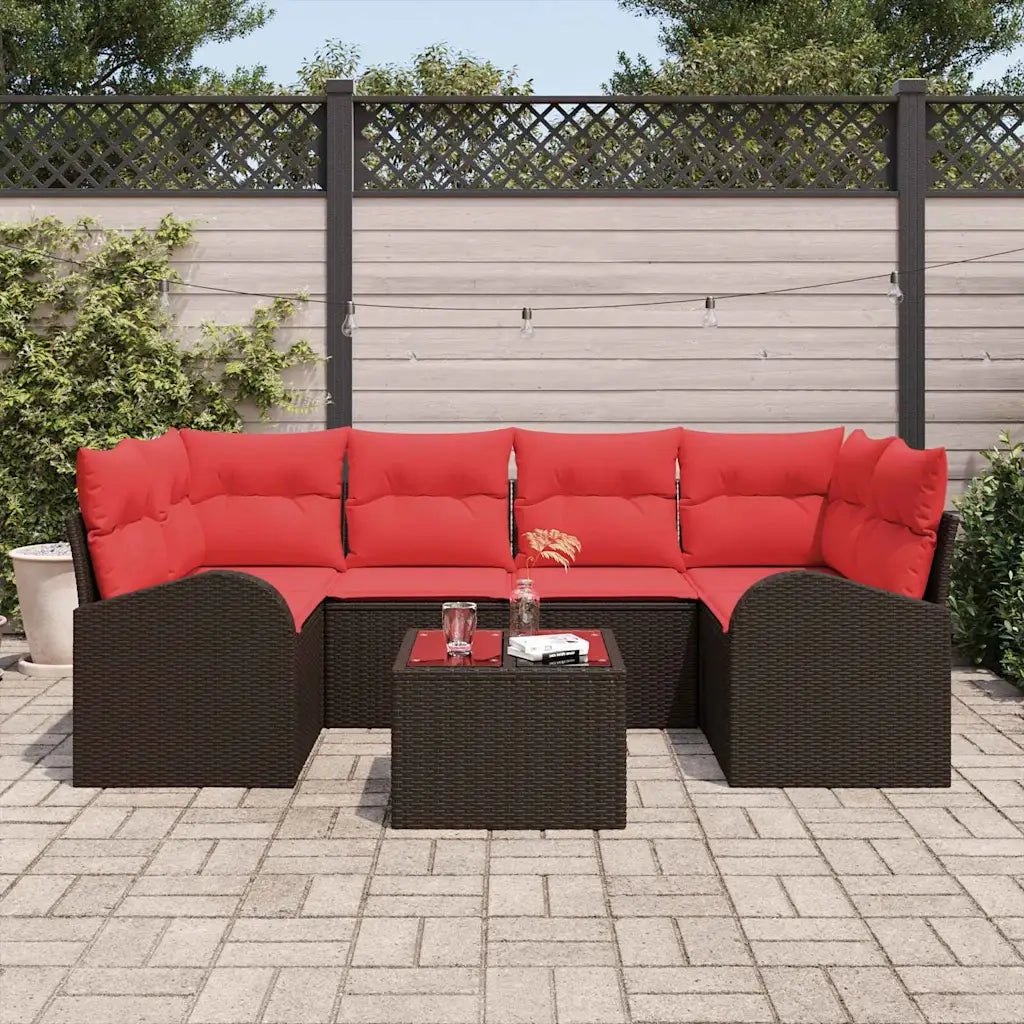 Set Divano da Giardino 7 pcs Beige e Rosso polyrattan