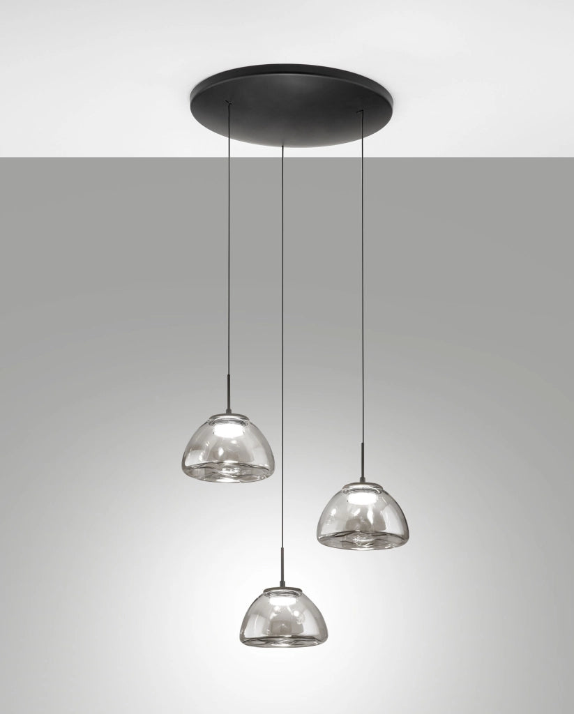 Lampada a Sospensione Lucille Ø350mm Fumé, LED 21W CCT 2700K/3000K/4000K, Dimmerabile, Struttura in Metallo e Vetro Borosilicato - Lucille