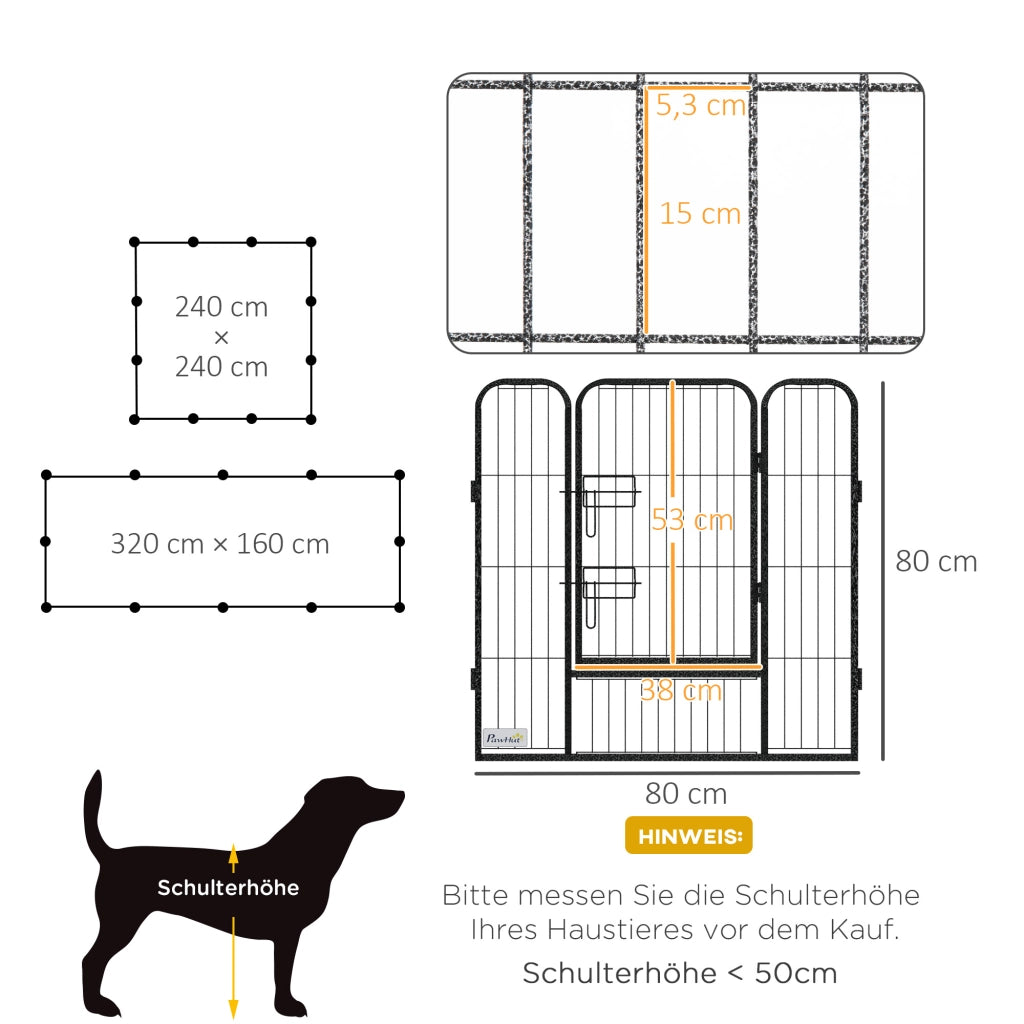 Area giochi configurabile per cani con 12 pannelli e 2 porte pieghevole per interni ed esterni in acciaio grigio
