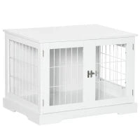 Gabbia per cani animali 2 in 1 tavolino con 2 porte con serratura, 76L x 54.5L x 56H cm, Metallo e MDF