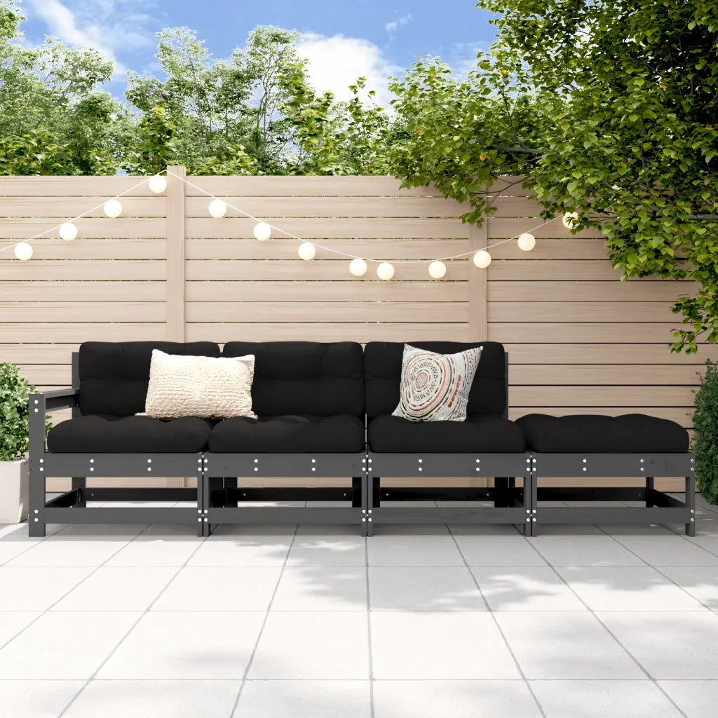Salotto da Giardino-Set Salotto da Giardino 4 pz Grigio in Legno Massello di Pino
