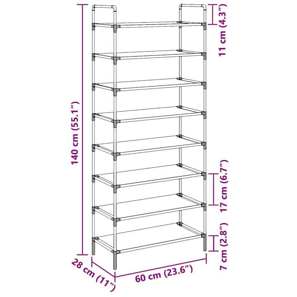 Shoe Rack With 8 Shelves, Metal And Non-woven Fabric, Silver