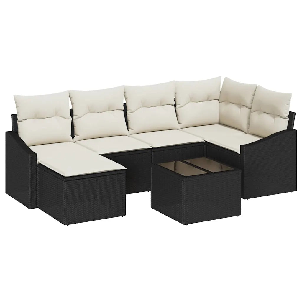 Set di divani con cuscino 7 pcs Nero polyrattan 3346797