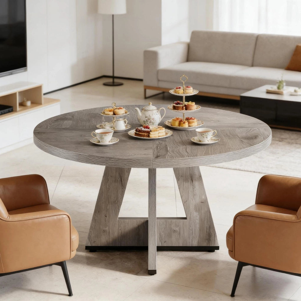 Tavolo da pranzo rotondo stile rustico Ø 120 cm grigio