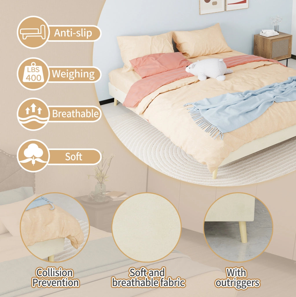 Struttura letto LED 160x200 cm in tessuto e metallo Beige