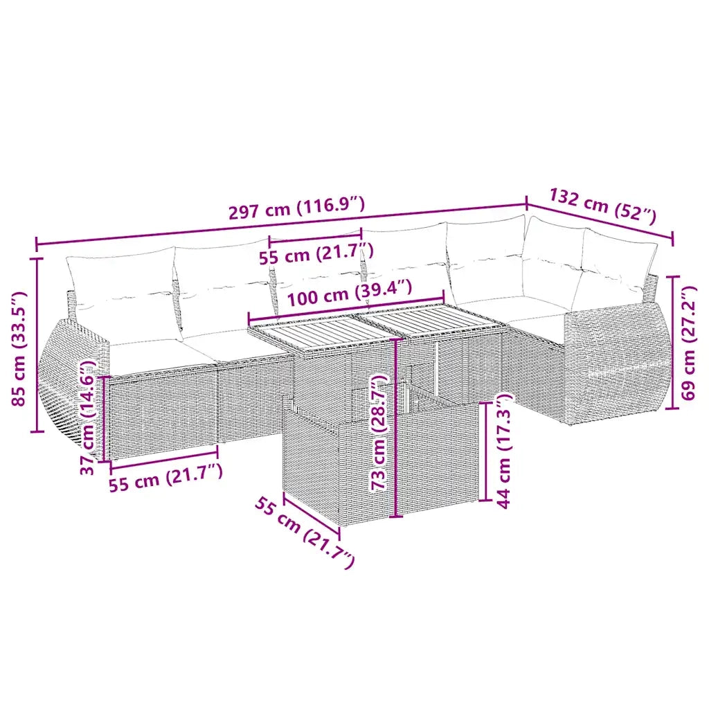 Set Divani da Giardino 7 pz con Cuscini Beige in Polyrattan 3272206