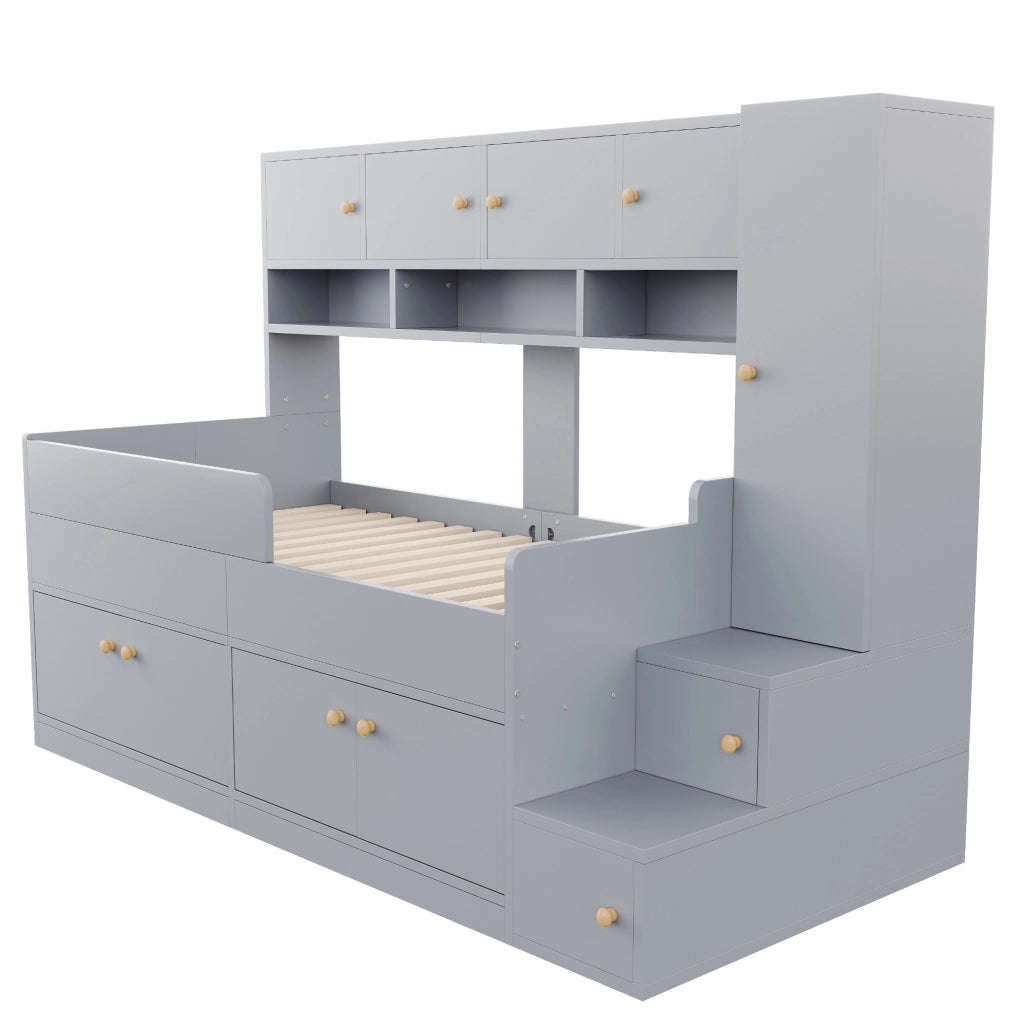 Letto per bambini 90x200 cm con LED e ampio spazio contenitivo; grigio