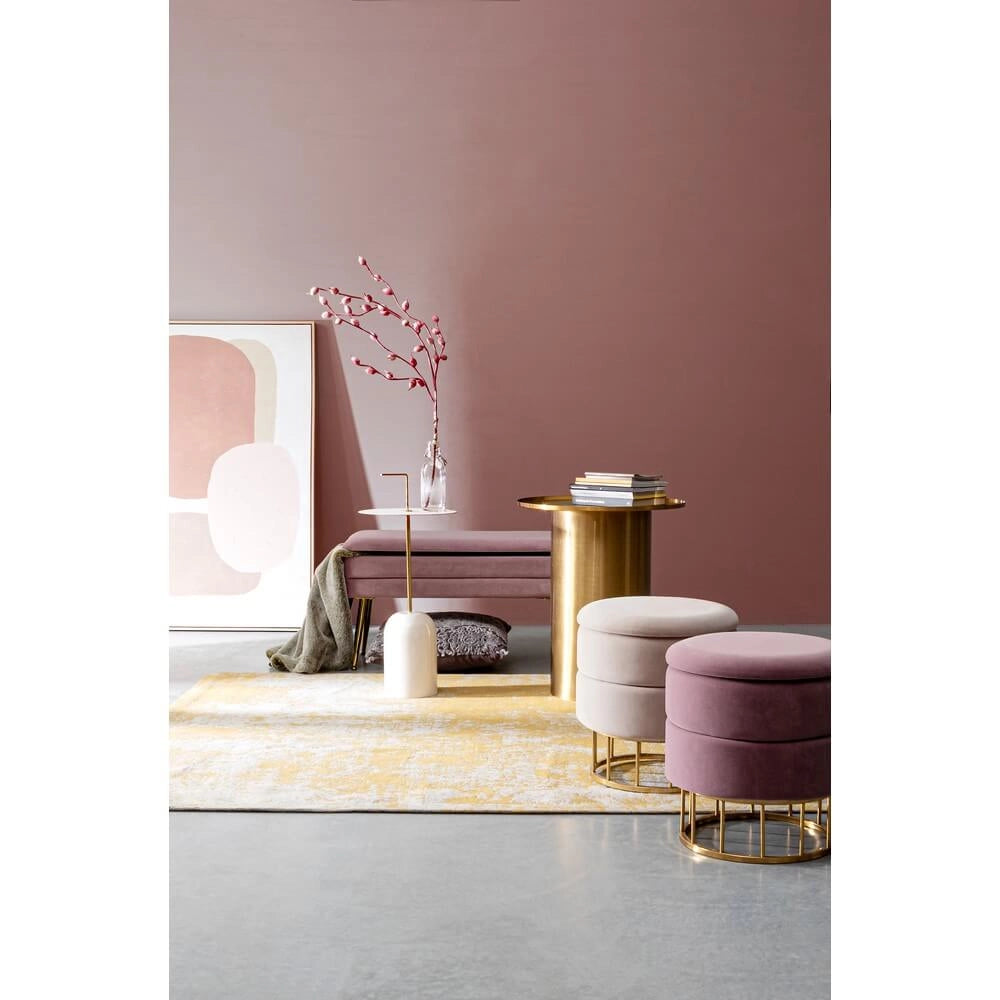 Pouf Contenitore Rotondo in Velluto con Base Dorata - SERENA