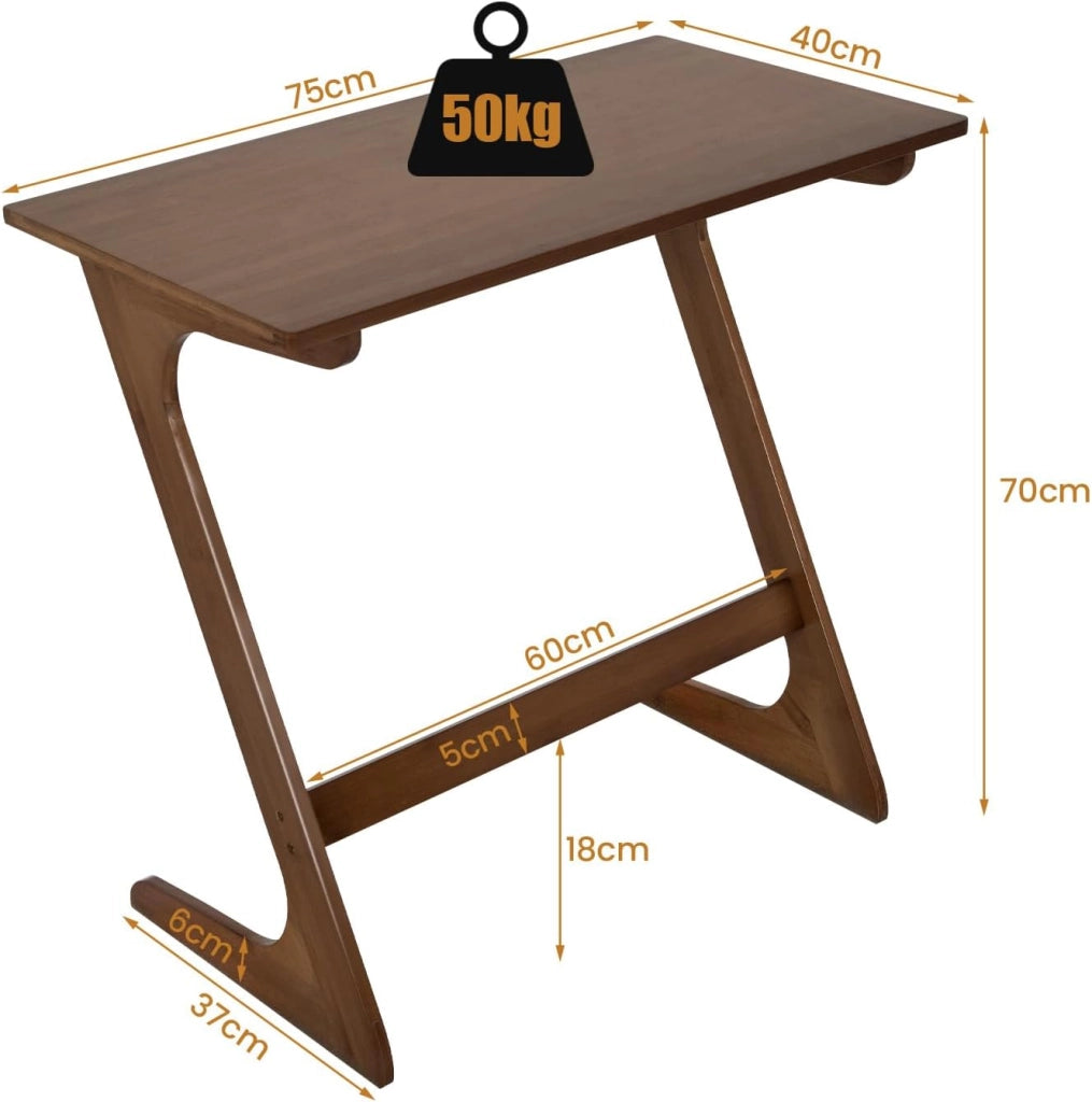 Tavolino Laterale, Tavolino da Divano e Letto in Bambù con Ampio Piano per Laptop, Struttura Stabile, Design Salvaspazio per Camera da Letto, Soggiorno, Studio, 75 x 40 x 70 cm (Marrone)
