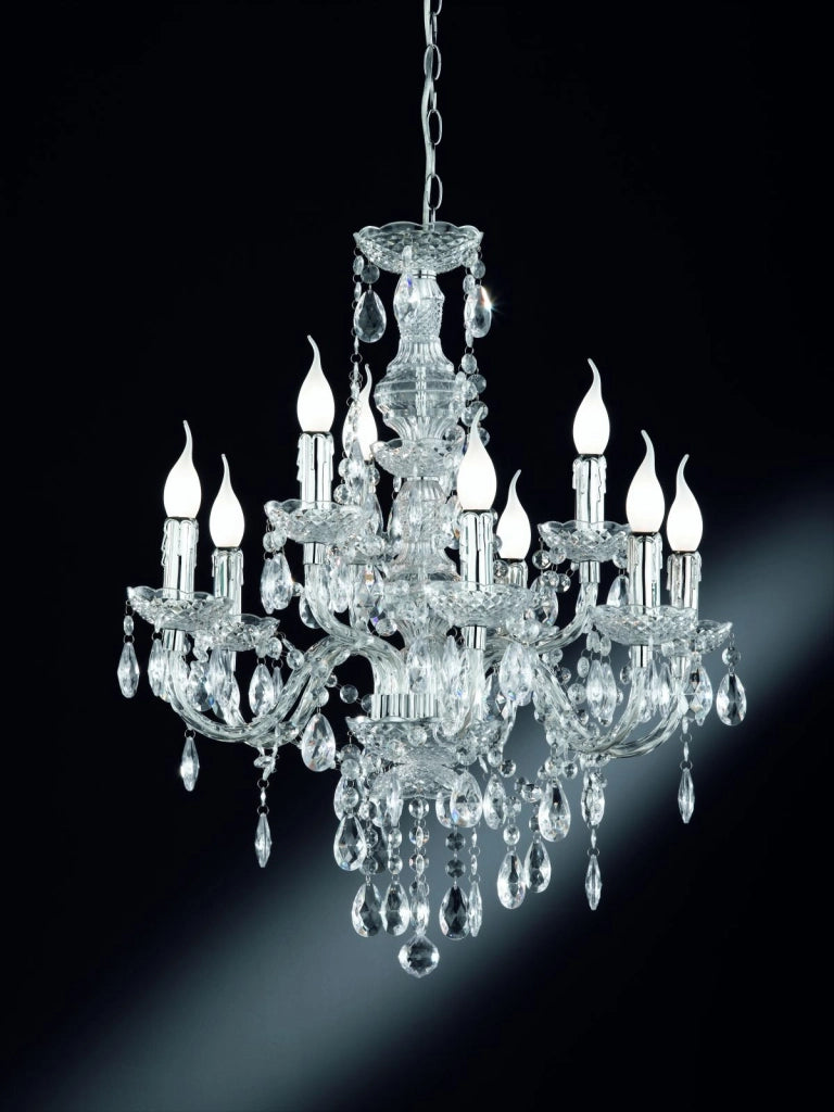 LUSTER LAMPADARIO CLASSICO 9 LUCI ACRILICO TRASPARENTE CM.61 ATTACCO E14