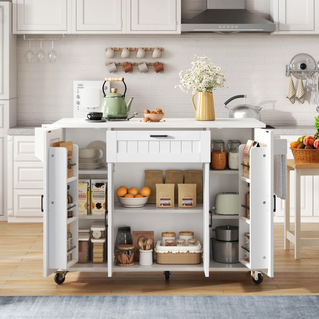 Isola cucina con piano ribaltabile - Zephmum - 120¡Á45(70)¡Á95 - Bianco - Carrello, 4 ante, cassetto, porta spezie