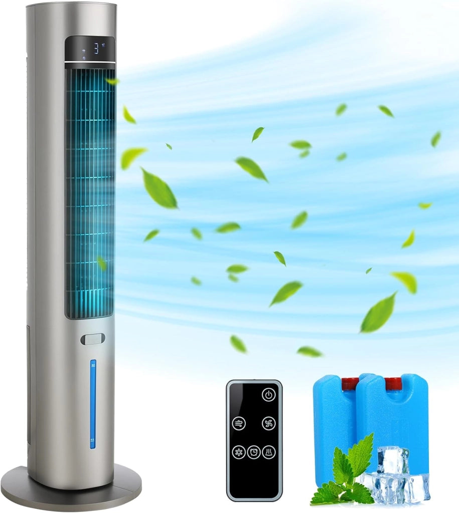 Ventilatore a torre con diffusore di aromi, telecomando a 3 livelli, con raffreddamento ad acqua, oscillazione 50°, timer 12 ore e modalità sleep per ufficio/casa, ventilatore silenzioso da