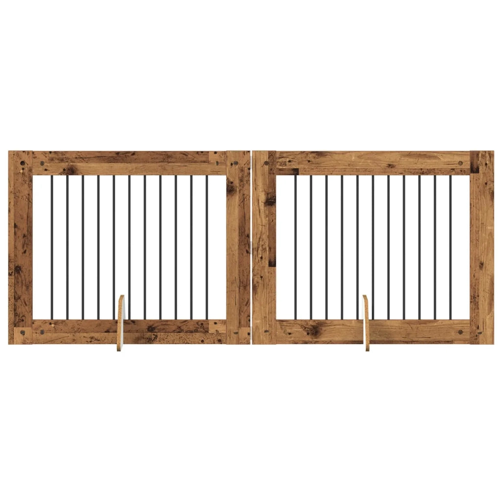 Cancello per cani con supporti 2 pcs Legno antico 100 x 80 cm 892059