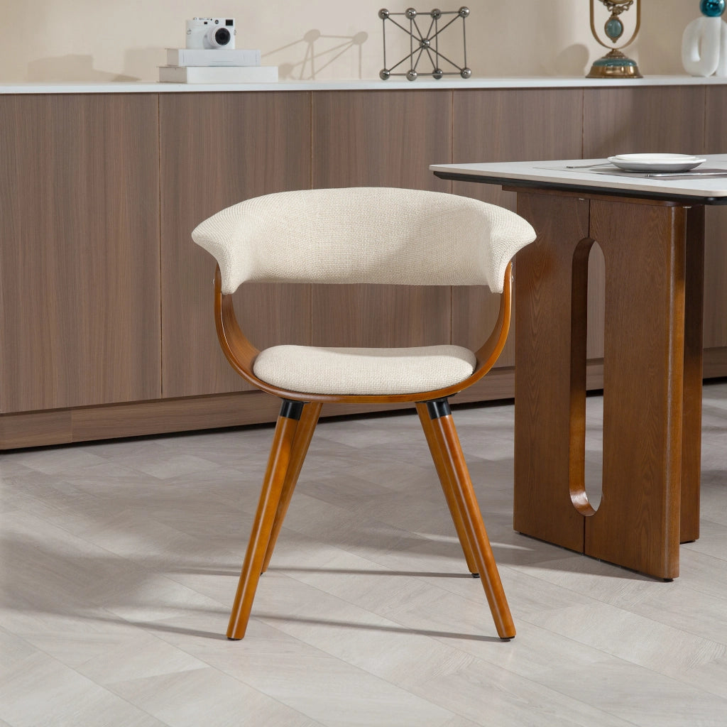 Sedia da pranzo ¨C Zephmum ¨C Tessuto effetto lino schienale curvo gambe in legno beige
