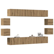 Set Mobile TV 8 pz Montato a Parete Rovere in Legno Multistrato 3328952