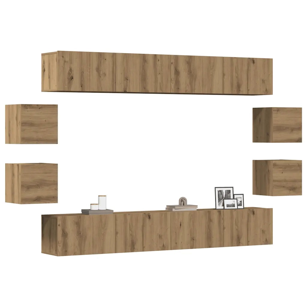 Set Mobile TV 8 pz Montato a Parete Rovere in Legno Multistrato 3328952