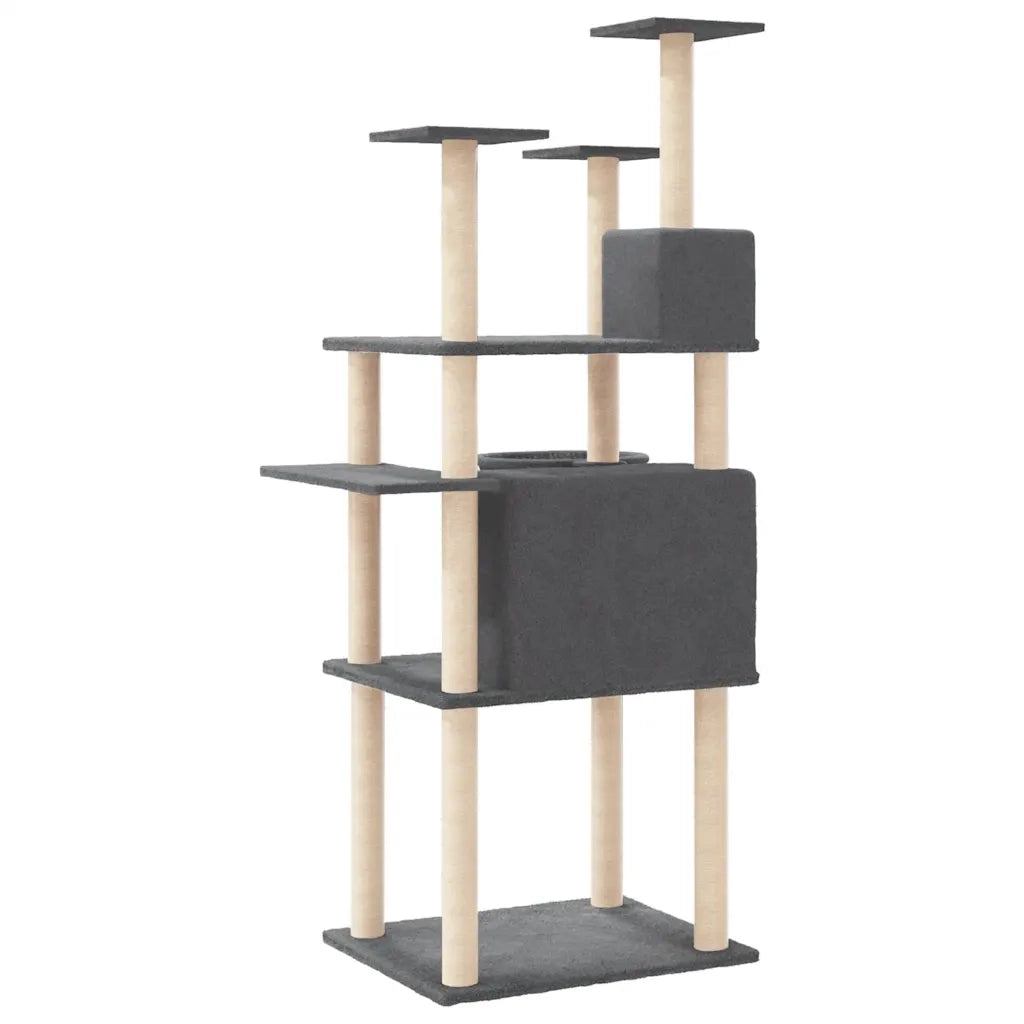 Albero per Gatti con Tiragraffi in Sisal Grigio Scuro 166 cm 171725