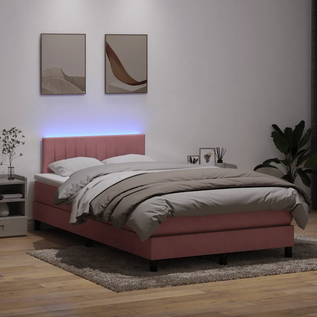Letto a Molle con Materasso e LED Rosa 120x220 cm in Velluto 3317120