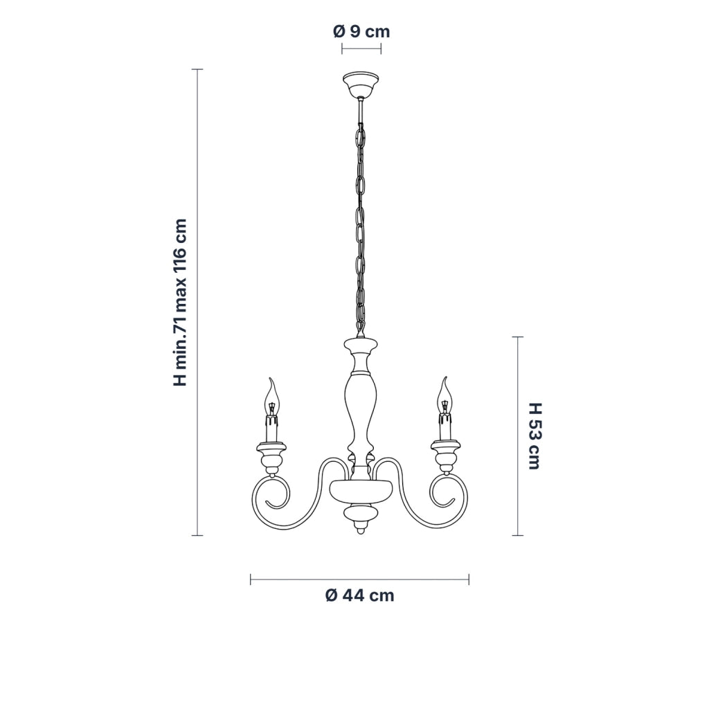 Lampadario Shabby Chic Cascina Bianco 3 Luci E14