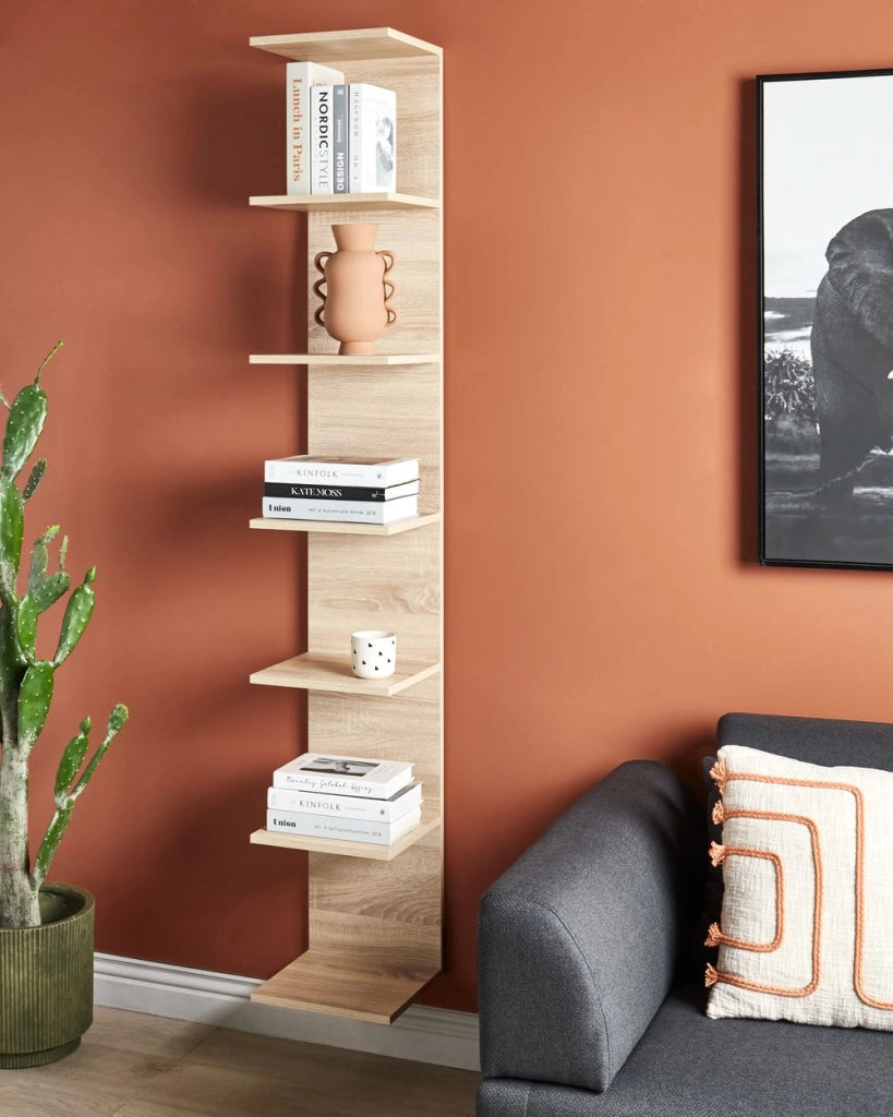 Libreria da parete a pannelli di particelle con 6 livelli legno chiaro stile moderno