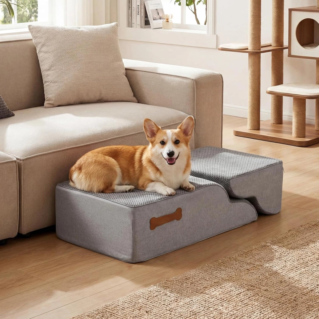 Scaletta per Cani a 4 Gradini Altezza 50 cm, Scala Cane in Spugna per Salire Letti Alti, Divani e Poltrone con Fondo Antiscivolo, Copertura Lavabile, Scala per Cani e Gatti (73 x 40,5 x 50 cm)