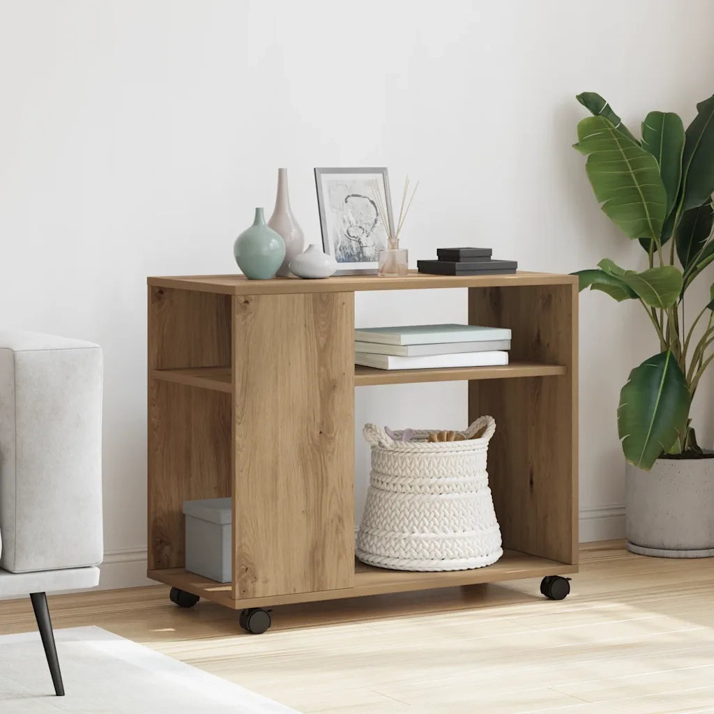 Tavolino con Ruote-Tavolino da soggiorno-Tavolo Rovere Artigianale 70x35x60 cm in Truciolato