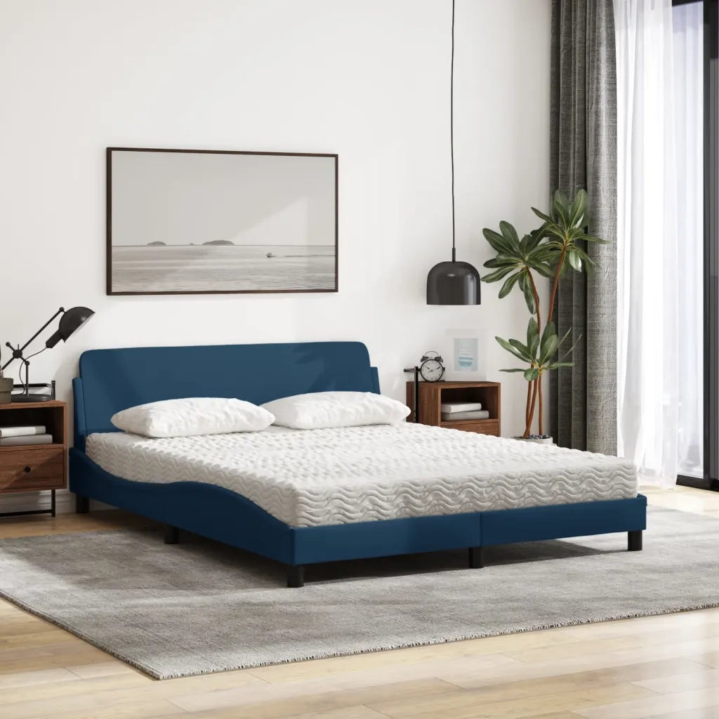 Letto con Materasso Dover Blu 160x200 cm in Tessuto