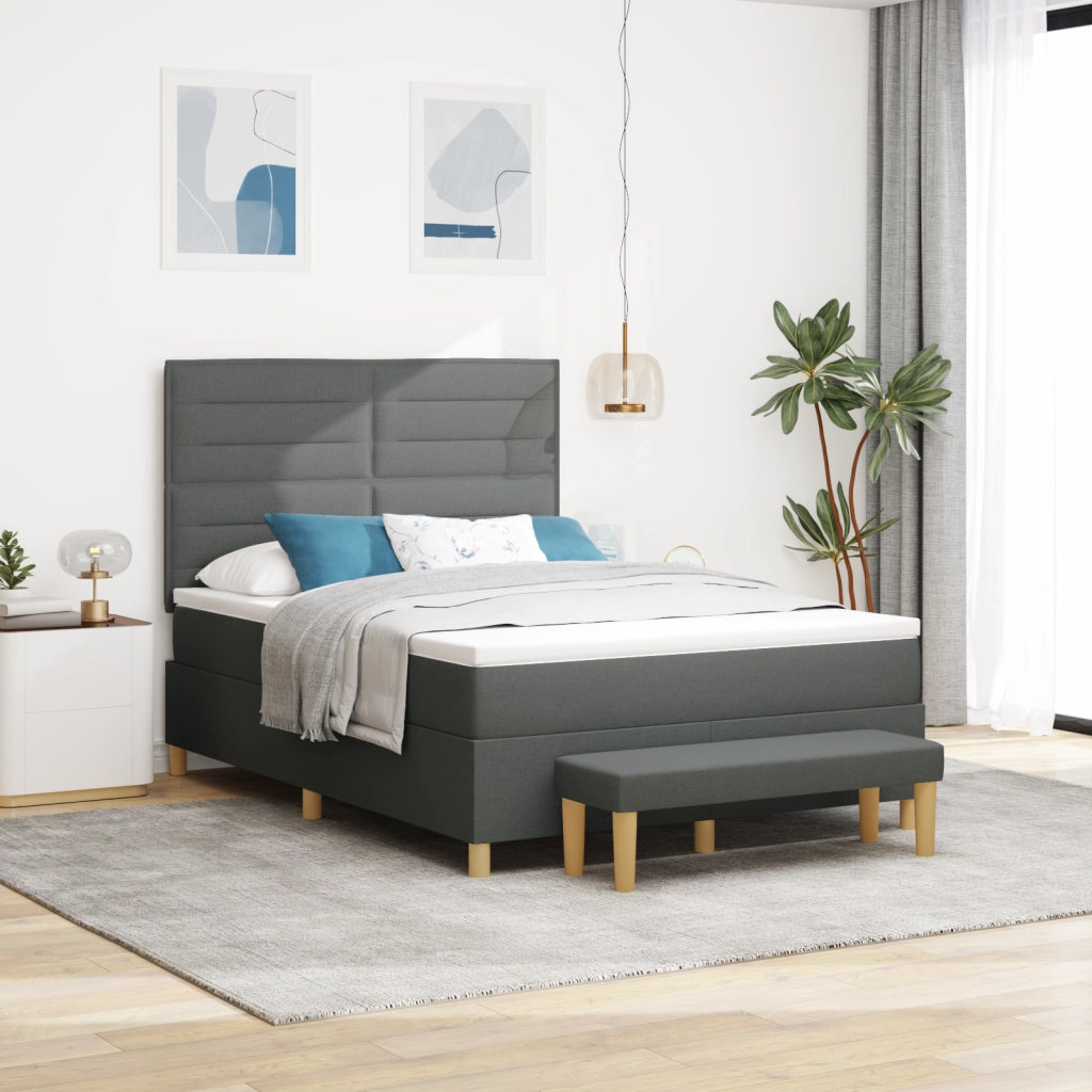 Letto Box Spring con Materasso e Panchina Grigio Scuro 140x190 cm Tessuto
