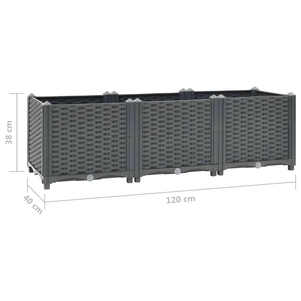 Fioriera rialzata per piante e fiori giardino 120 x 40 x 38 cm polipropilene grigio scuro 02_0000905