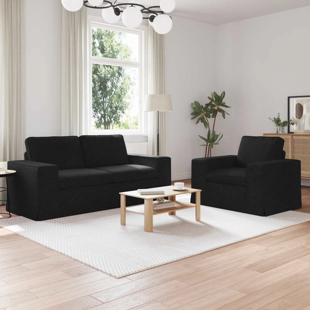 Divano 2 pcs Nero 182 x 80 x 82 cm Tessuto