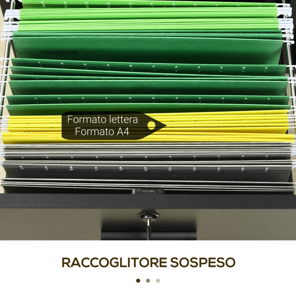 Mobile da Ufficio con 2 Cassetti Porta Documenti e Ripiani, Ruote con Blocco, 80x40x66cm, Nero
