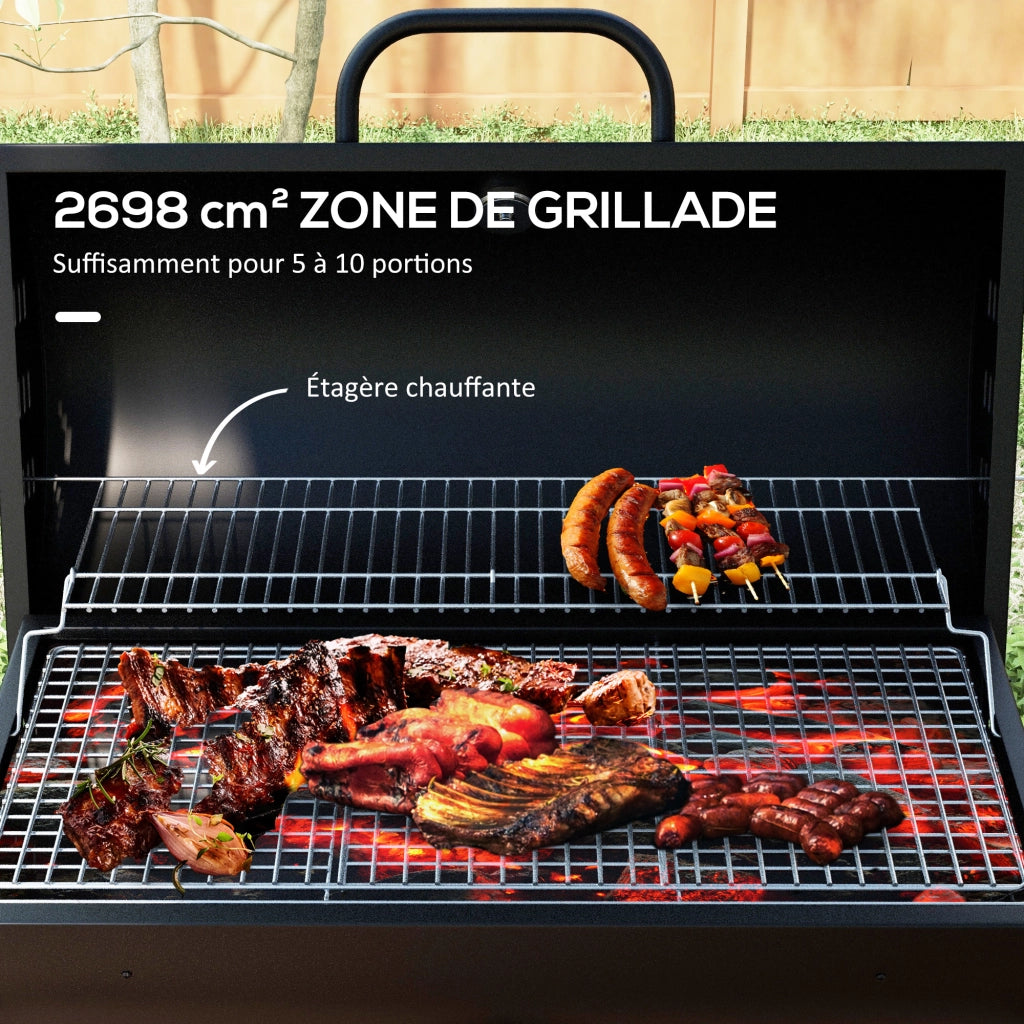 Barbecue a Carbone con Coperchio Griglia e Termometro ¨C zephmum ¨C Nero 95x71.5x102 cm