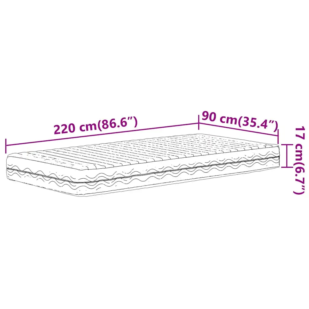 vidaXL Materasso in Schiuma Bianco 90x220 cm Durezza H2 H3