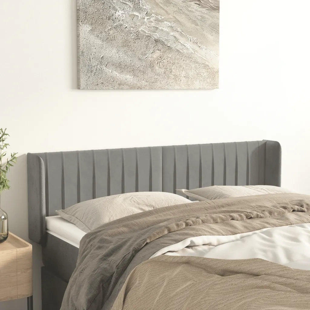 Testiera ad Orecchio-Testata con Orecchie Grigio Chiaro 147x16x78/88 cm in Velluto 814764