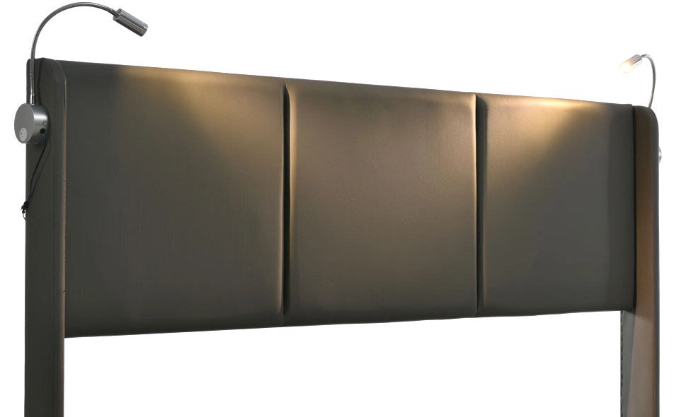 Letto contenitore 180x200 cm con LED, 2 porte USB e testiera imbottita