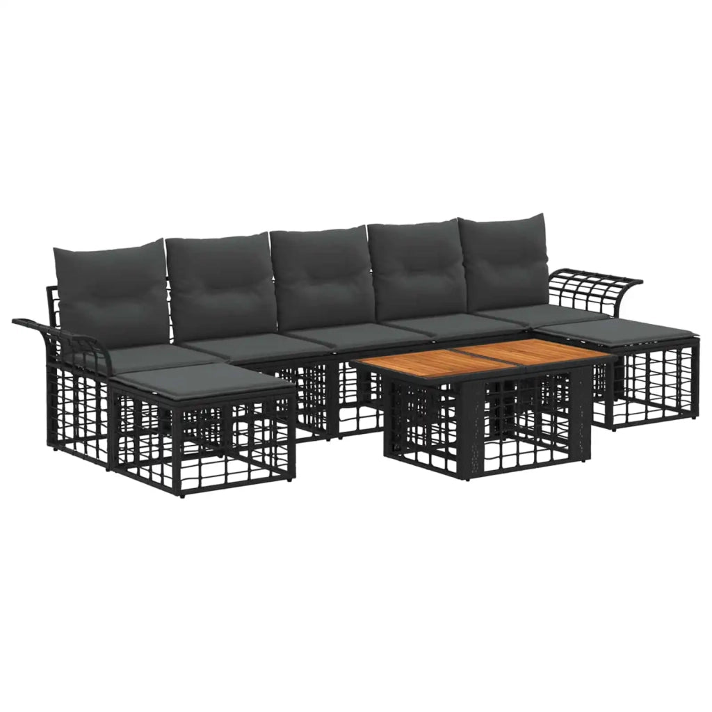 Set Divano da Giardino 8 pz Nero e Grigio scuro polyrattan 3438005