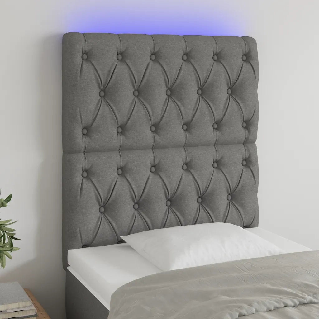 Testiera a LED-Testata con LED Grigio Scuro 80x7x118/128 cm in Tessuto