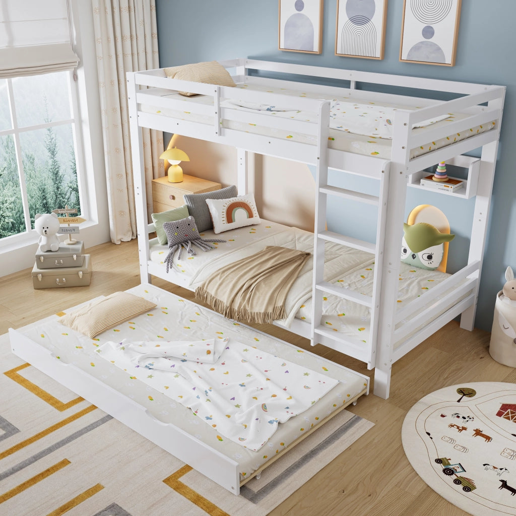 Letto a castello con ripiani in legno massiccio e MDF 90x200 cm