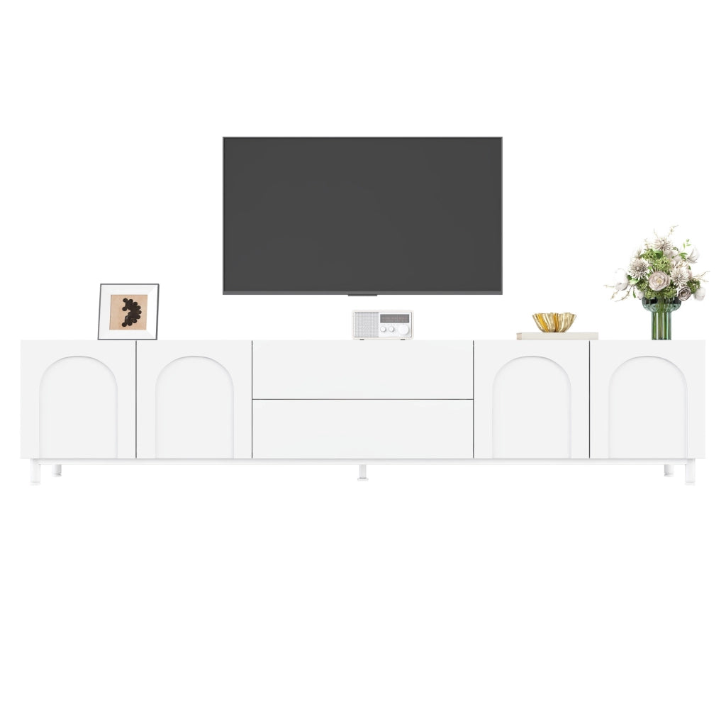 Mobile porta TV bianco 180 cm con 4 ante, 2 cassetti e passacavi
