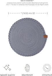 Piatto per tavola in cotone grigio intrecciato, 32 cm, lavabile, antiscivolo, decorazione per tavola da cucina.