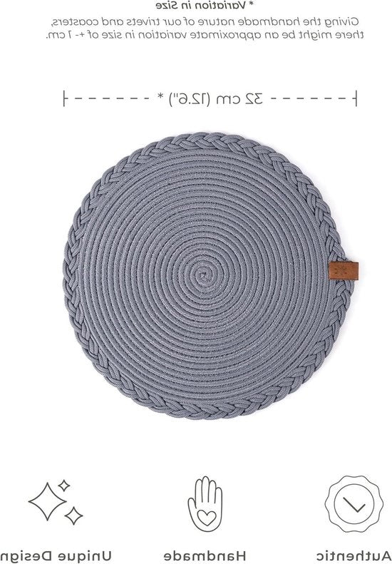 Piatto per tavola in cotone grigio intrecciato, 32 cm, lavabile, antiscivolo, decorazione per tavola da cucina.