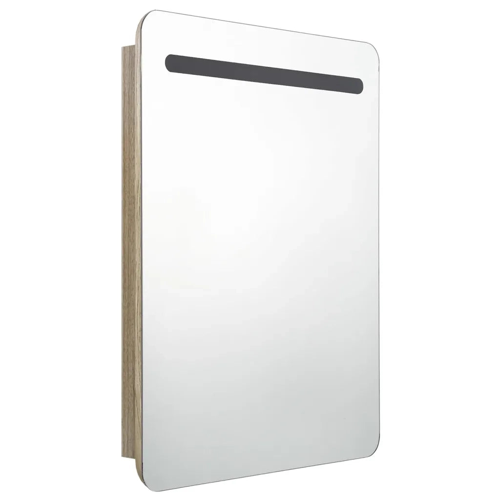 Armadietto Bagno | Armadio da bagno con Specchio e LED Rovere 60x11x80 cm