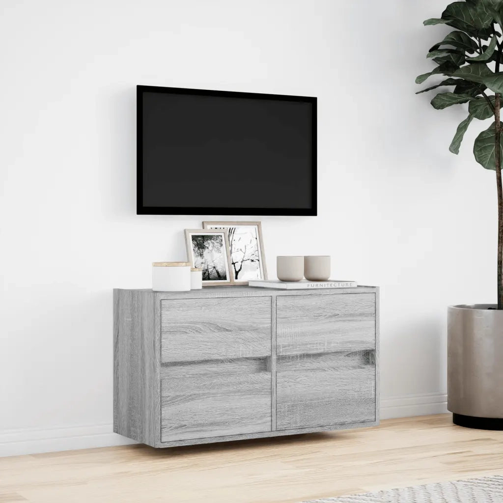 Mobile TV a Parete con Luci LED Grigio Sonoma 80x31x45 cm 852290